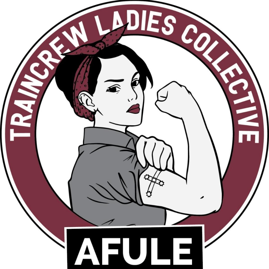Traincrew Ladies Collective emblem — a woman in a headscarf raising her arm, above the AFULE name